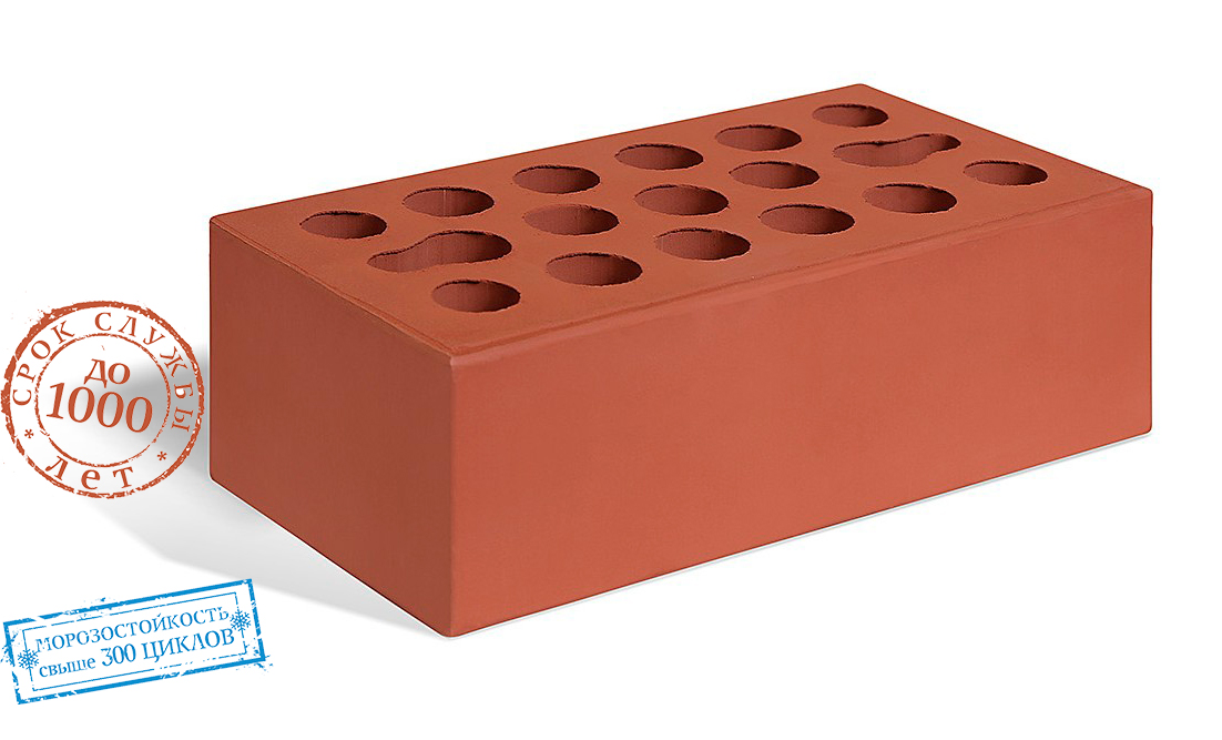 Облицовочный пустотелый, М-150,120x250x88, бордовый, Керма